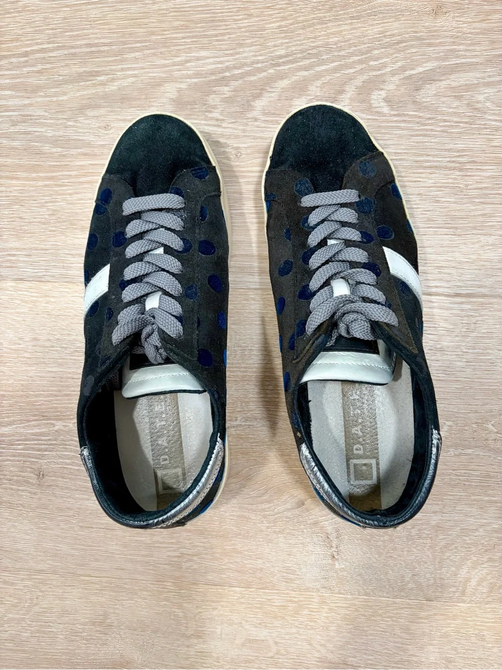Women’s DATE Black and Navy Suede Sneakers with White Accent